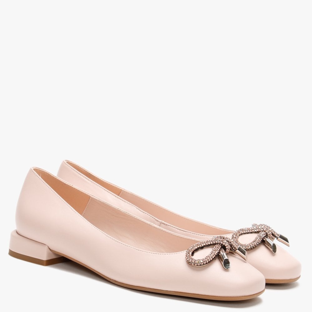 Mila Pink Leather Embellished Bow Ballet Pumps