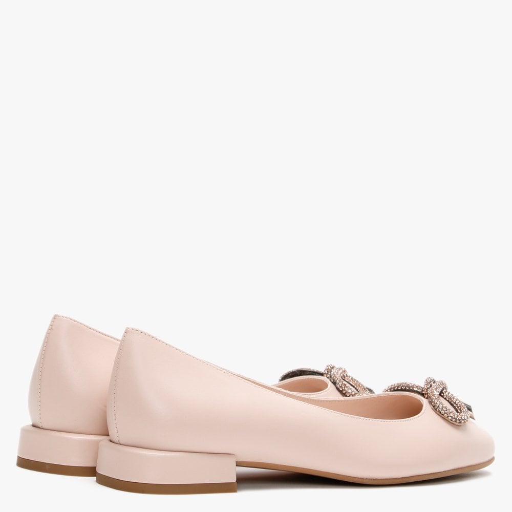 Mila Pink Leather Embellished Bow Ballet Pumps