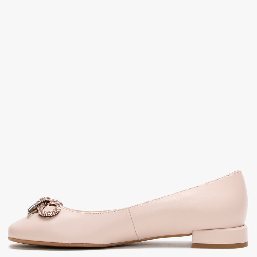 Mila Pink Leather Embellished Bow Ballet Pumps