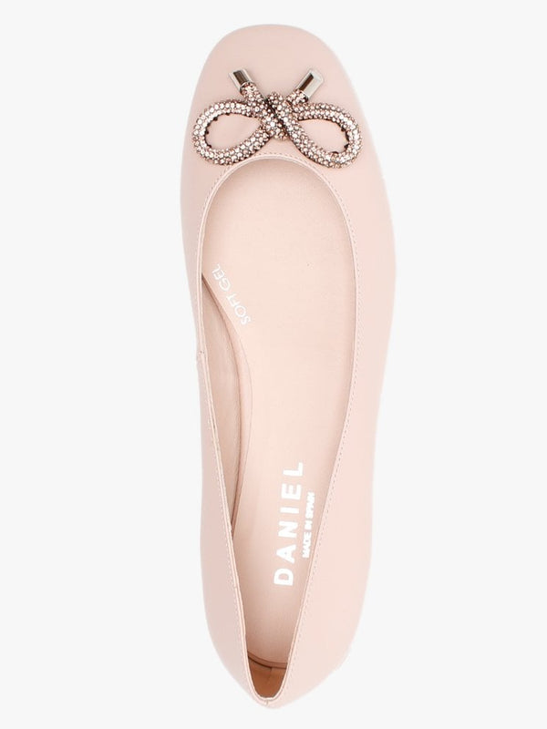 Mila Pink Leather Embellished Bow Ballet Pumps