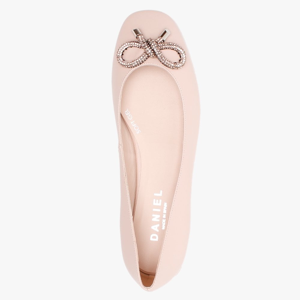 Mila Pink Leather Embellished Bow Ballet Pumps