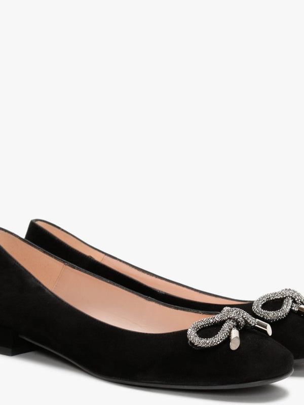 Mila Black Suede Embellished Bow Ballet Pumps
