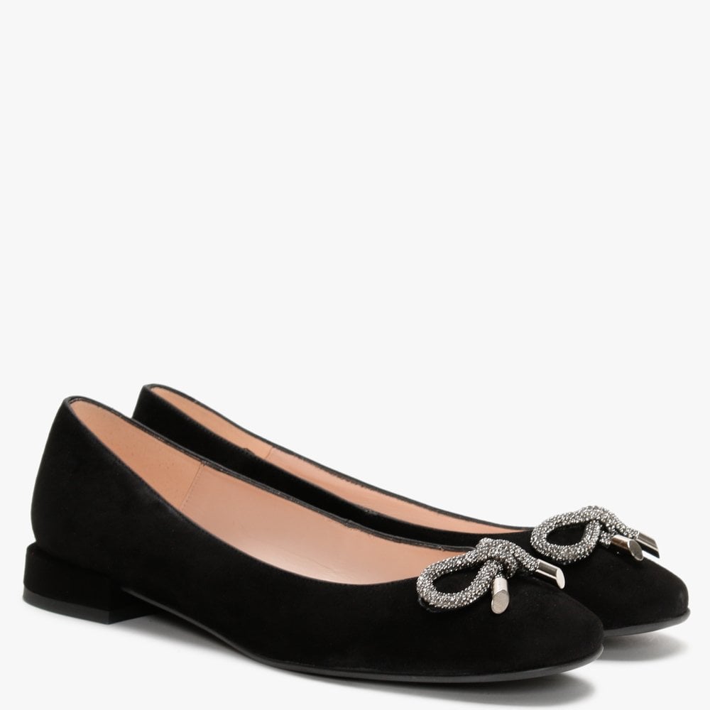 Mila Black Suede Embellished Bow Ballet Pumps