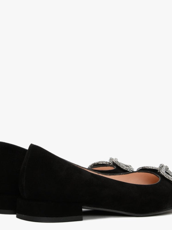 Mila Black Suede Embellished Bow Ballet Pumps
