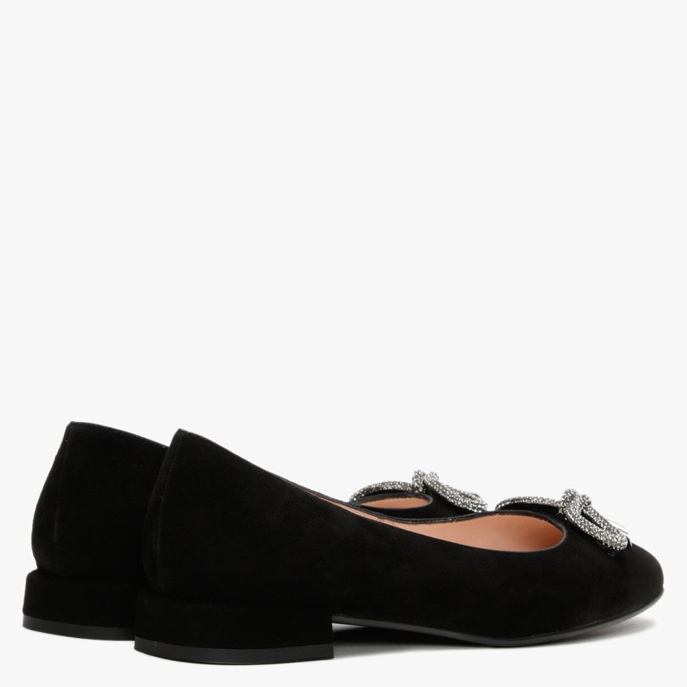 Mila Black Suede Embellished Bow Ballet Pumps