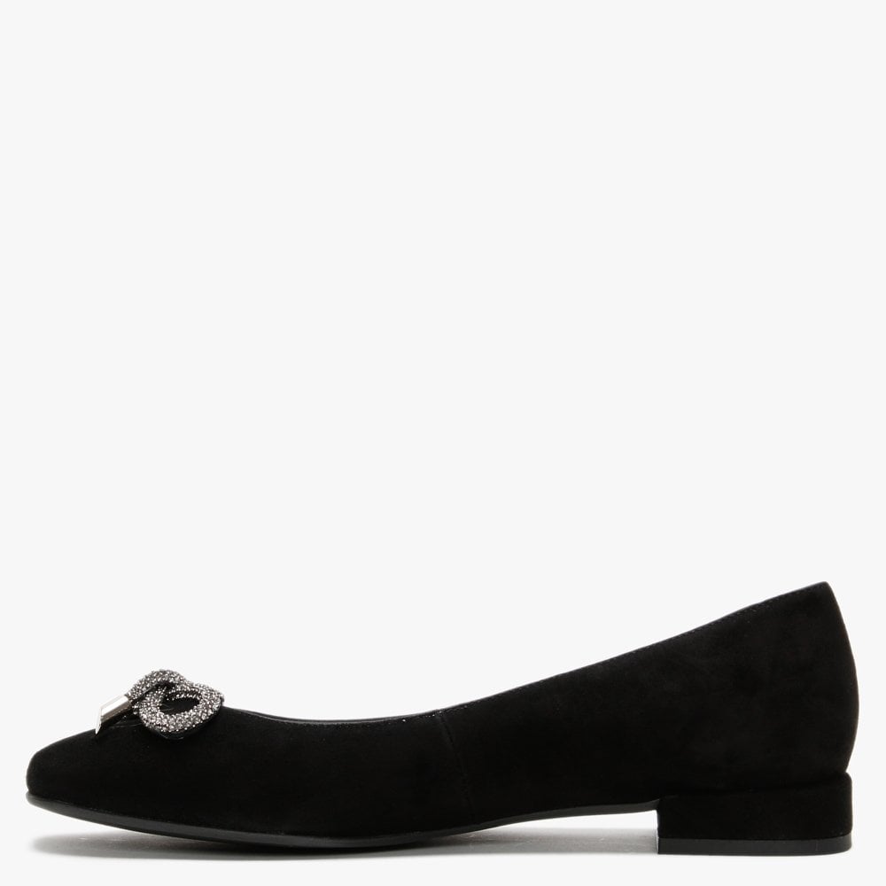 Mila Black Suede Embellished Bow Ballet Pumps