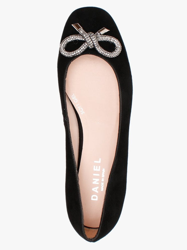 Mila Black Suede Embellished Bow Ballet Pumps