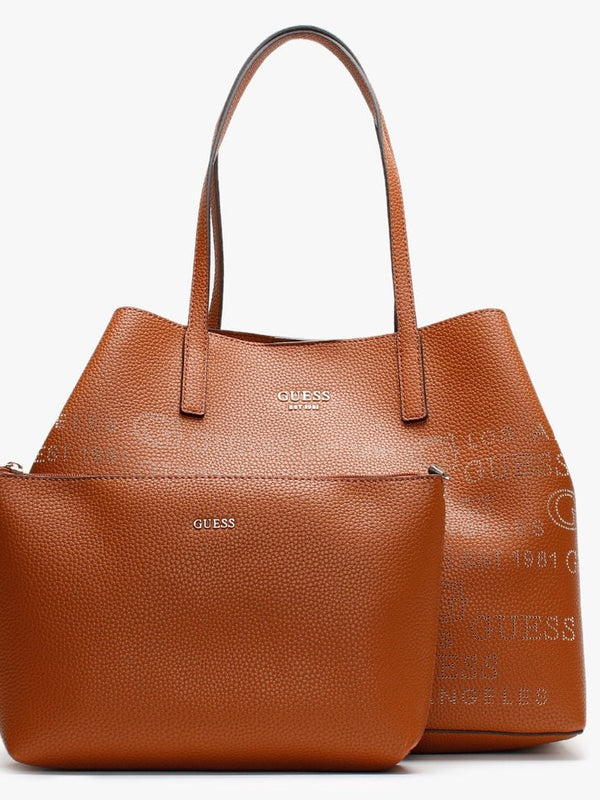 Large Vikky Stamp II Cognac Pebbled Tote Bag