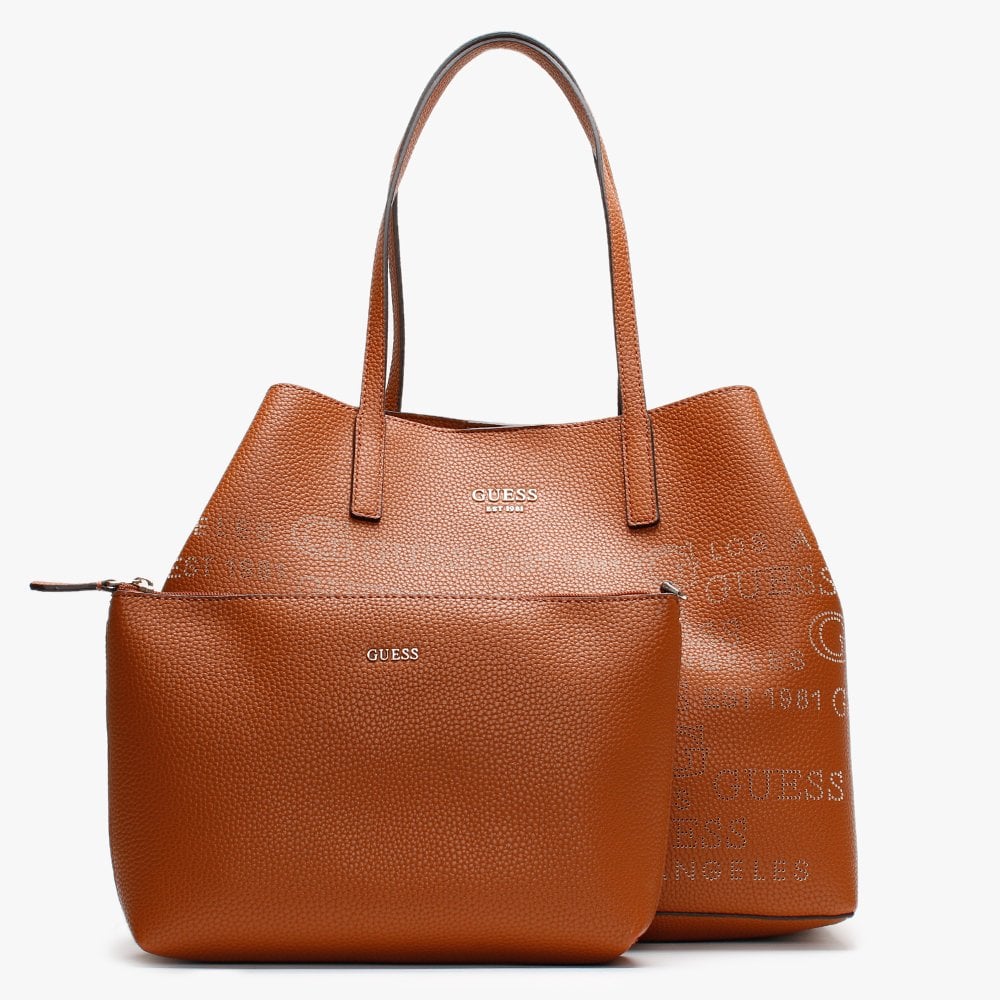 Large Vikky Stamp II Cognac Pebbled Tote Bag
