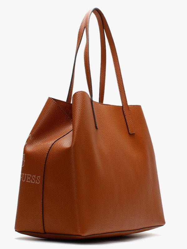 Large Vikky Stamp II Cognac Pebbled Tote Bag