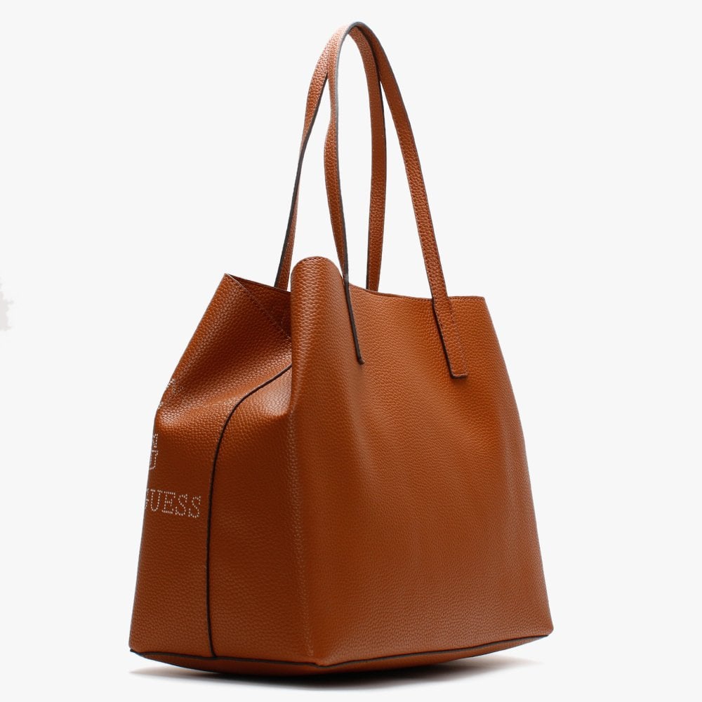 Large Vikky Stamp II Cognac Pebbled Tote Bag