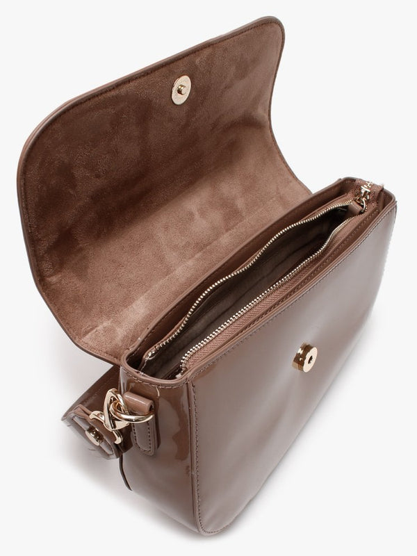 Bicorno Taupe Patent Satchel Bag