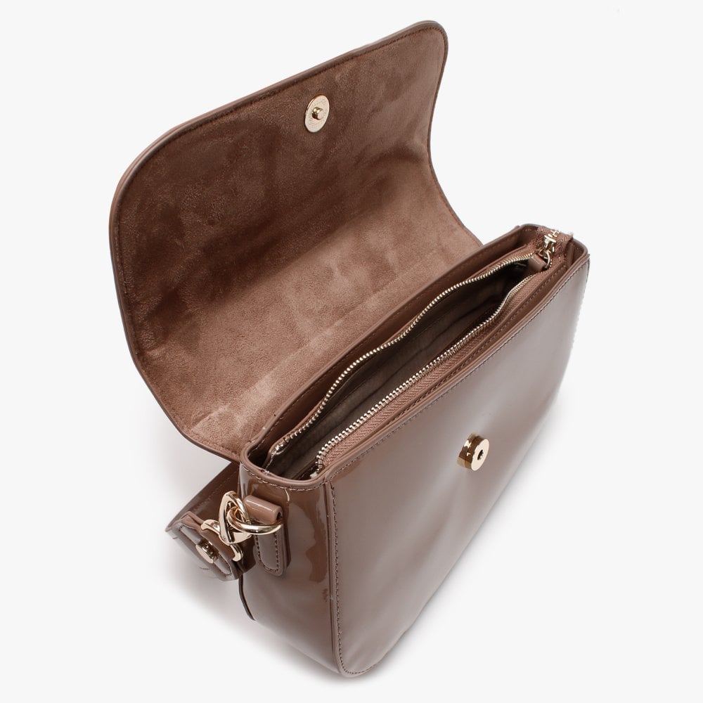 Bicorno Taupe Patent Satchel Bag