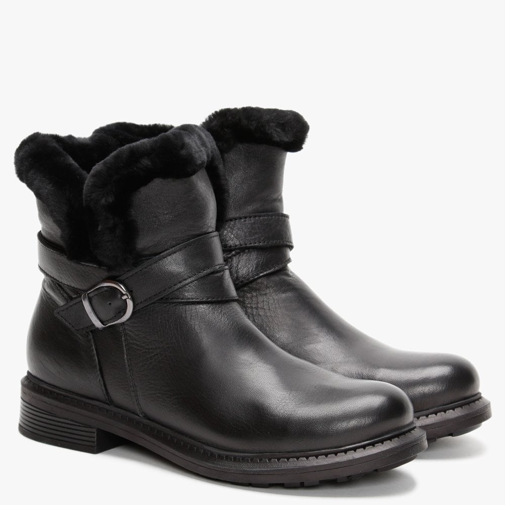 Mostly Black Leather Shearling Ankle Boots