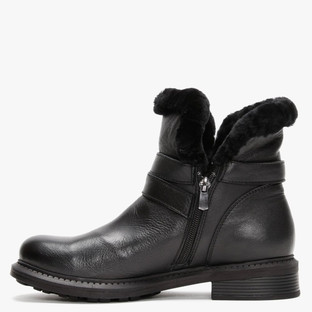 Mostly Black Leather Shearling Ankle Boots