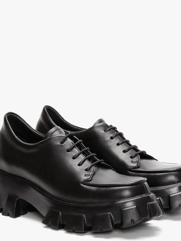 Ilope Black Leather Lace Up Chunky Shoes
