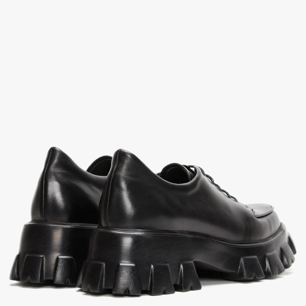 Ilope Black Leather Lace Up Chunky Shoes