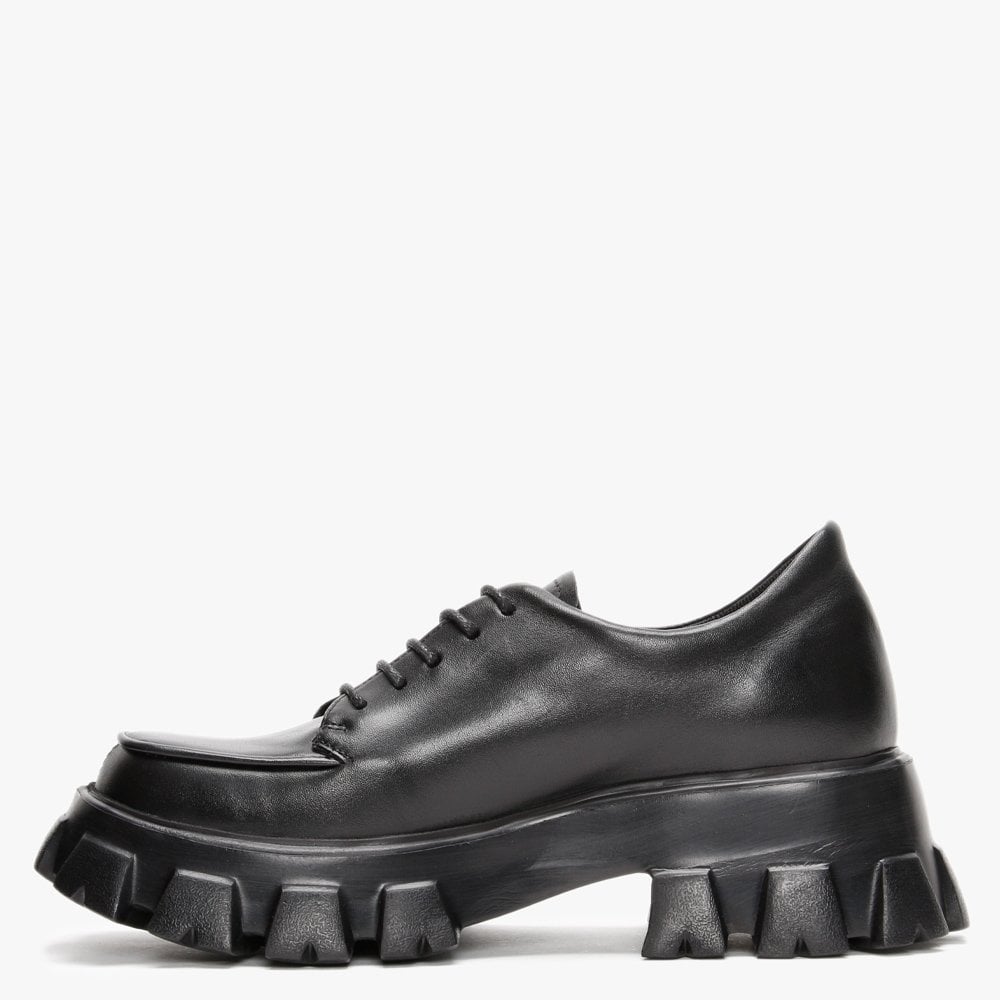 Ilope Black Leather Lace Up Chunky Shoes