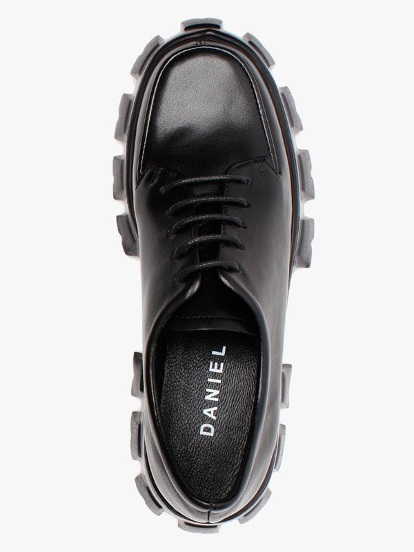 Ilope Black Leather Lace Up Chunky Shoes