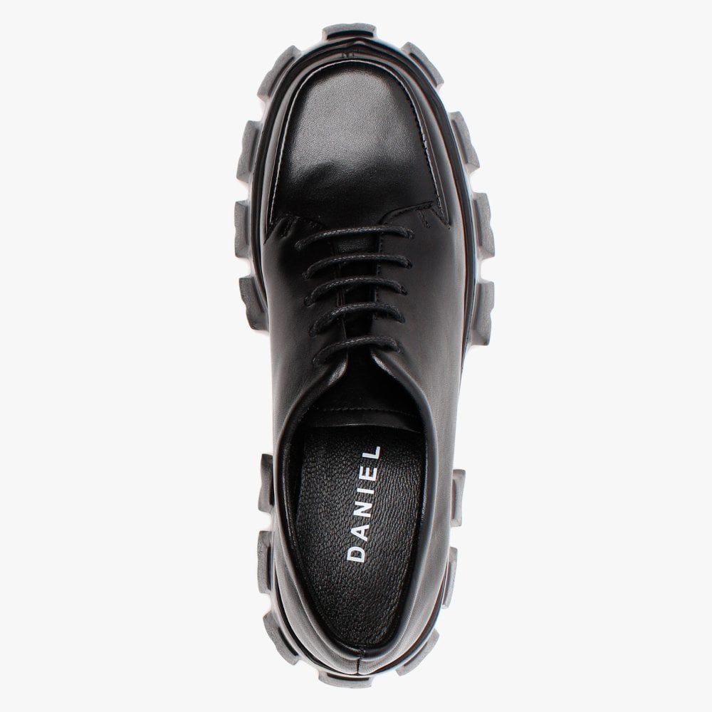 Ilope Black Leather Lace Up Chunky Shoes