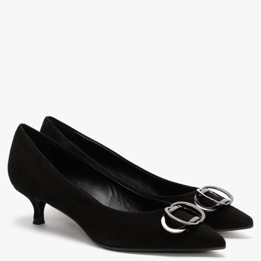 Elissa Black Suede Kitten Heel Court Shoes