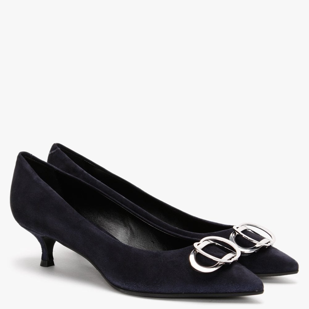 Elissa Navy Suede Kitten Heel Court Shoes