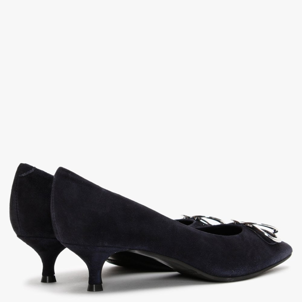 Elissa Navy Suede Kitten Heel Court Shoes