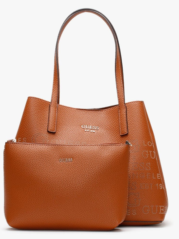 Vikky Stamp II Cognac Pebbled Tote Bag