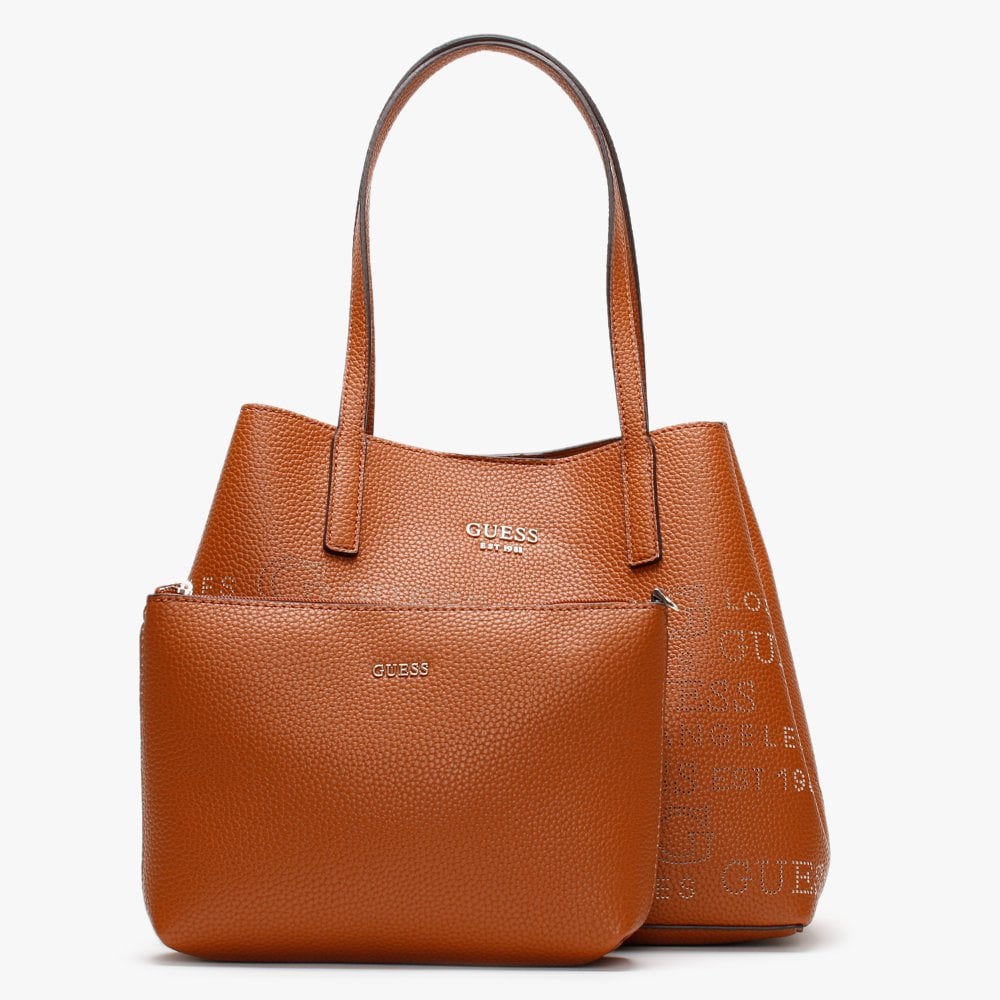 Vikky Stamp II Cognac Pebbled Tote Bag