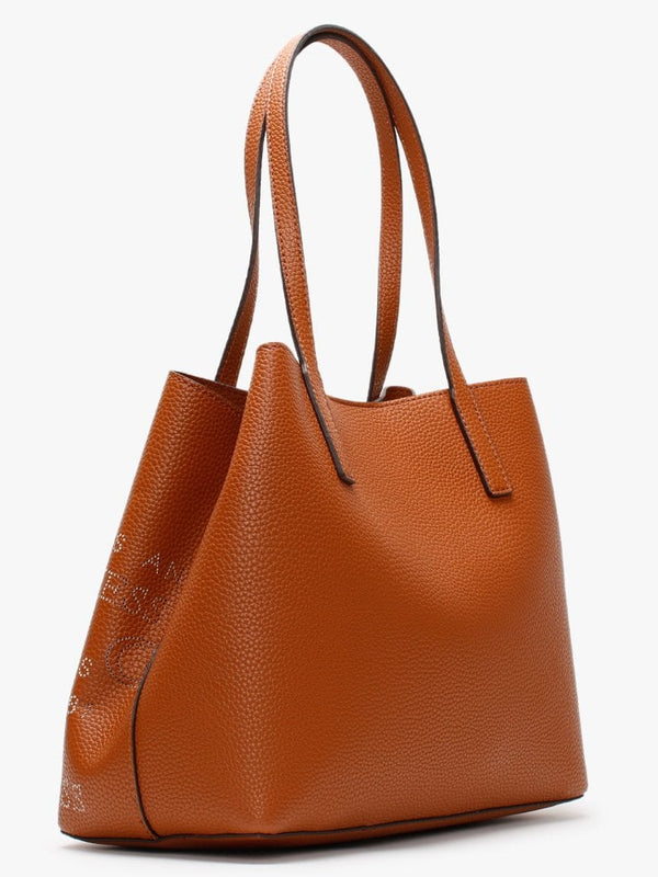 Vikky Stamp II Cognac Pebbled Tote Bag