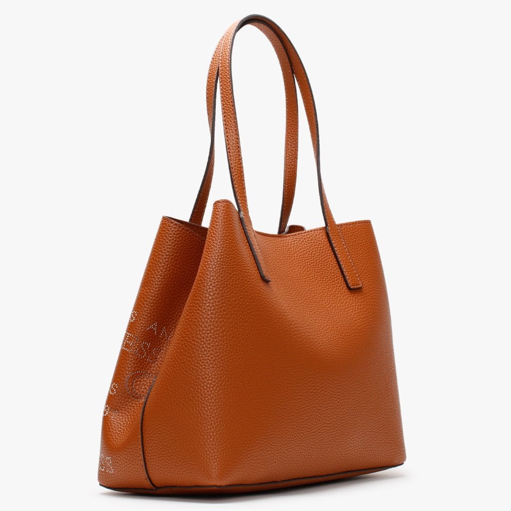Vikky Stamp II Cognac Pebbled Tote Bag