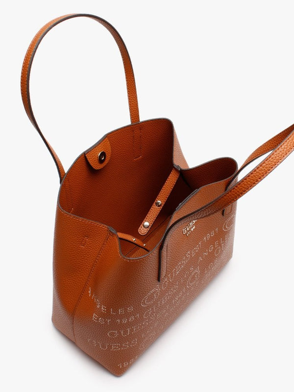 Vikky Stamp II Cognac Pebbled Tote Bag