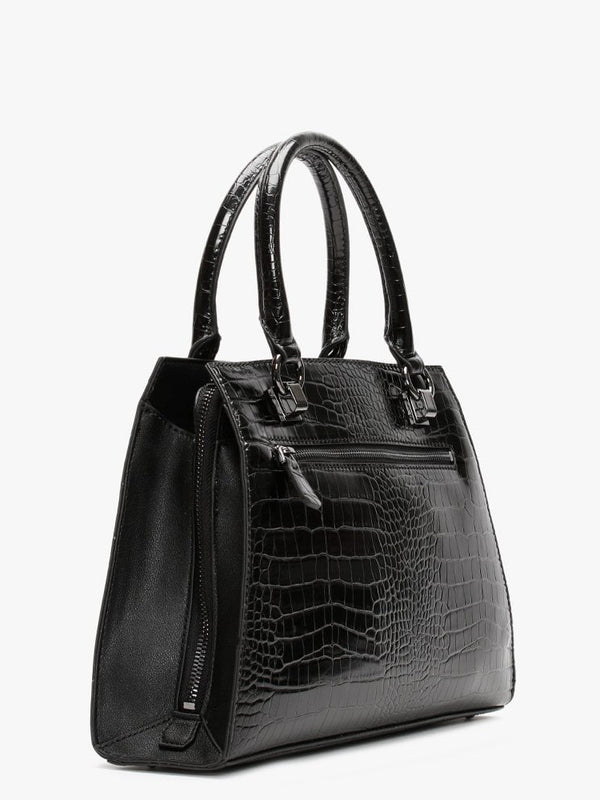 Stephi Black Moc Croc Black Hardware Satchel Bag