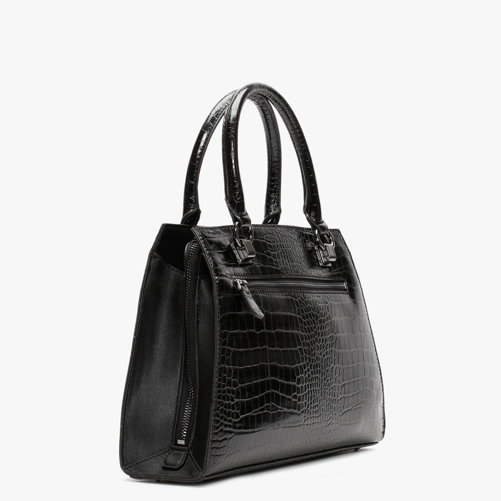 Stephi Black Moc Croc Black Hardware Satchel Bag