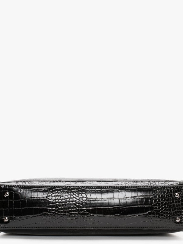 Stephi Black Moc Croc Black Hardware Satchel Bag