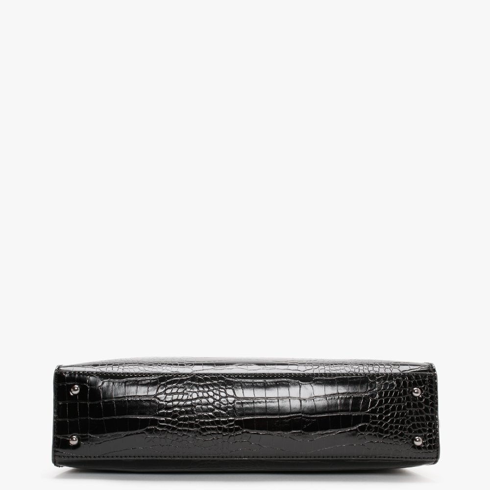 Stephi Black Moc Croc Black Hardware Satchel Bag