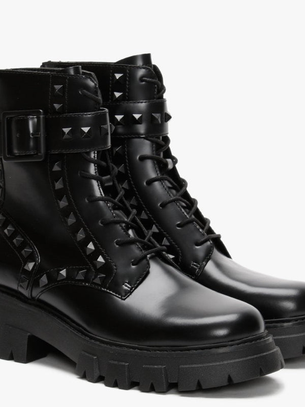 Lewis Studs Black Leather Ankle Boots