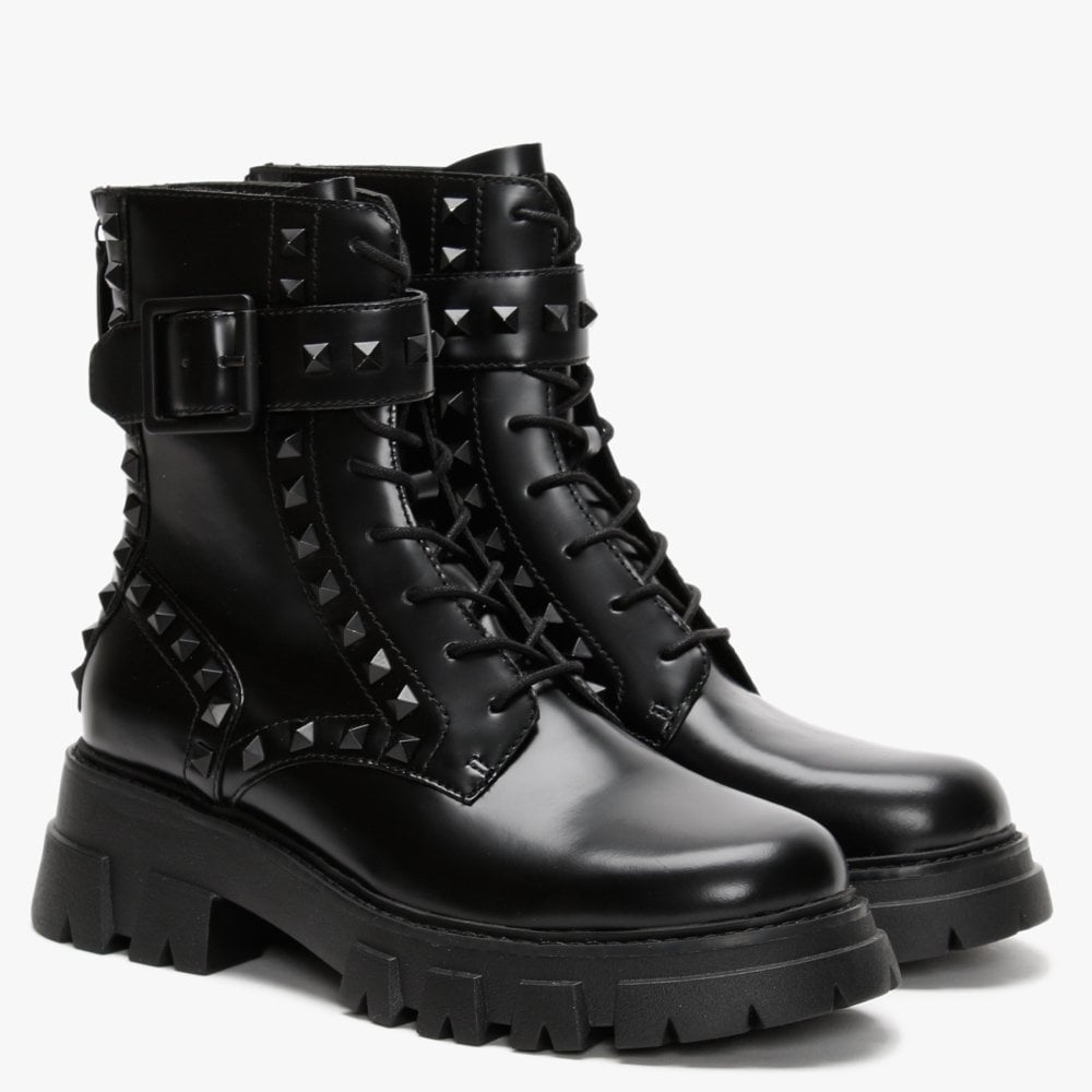 Lewis Studs Black Leather Ankle Boots