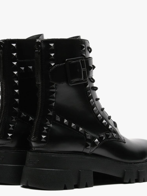 Lewis Studs Black Leather Ankle Boots