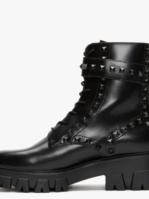 Lewis Studs Black Leather Ankle Boots