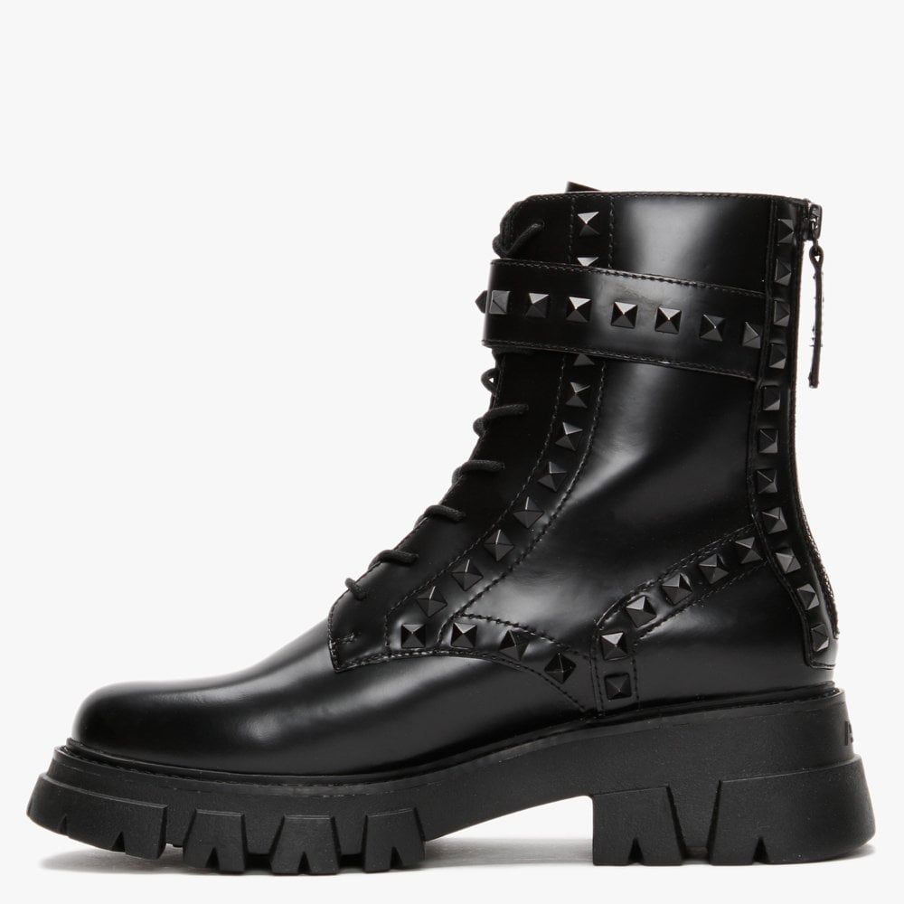 Lewis Studs Black Leather Ankle Boots