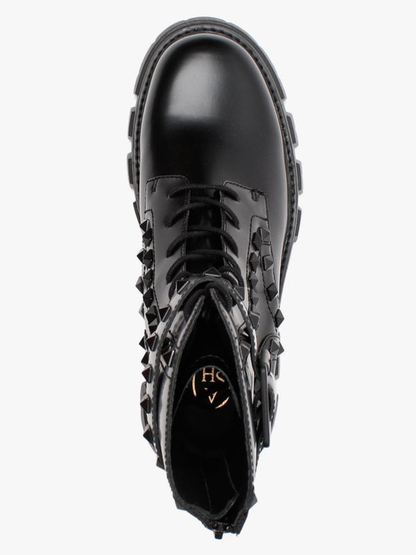 Lewis Studs Black Leather Ankle Boots
