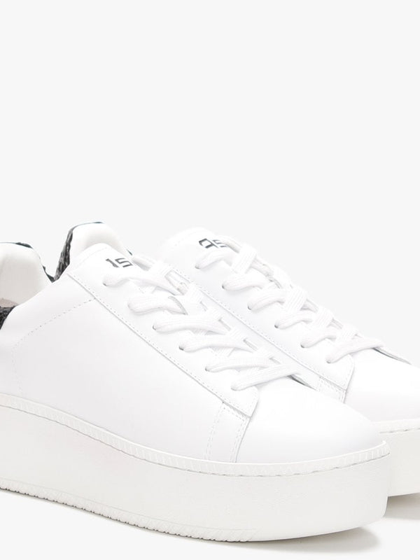 Cult White Leather Black Reptile Flash Flatform Trainers