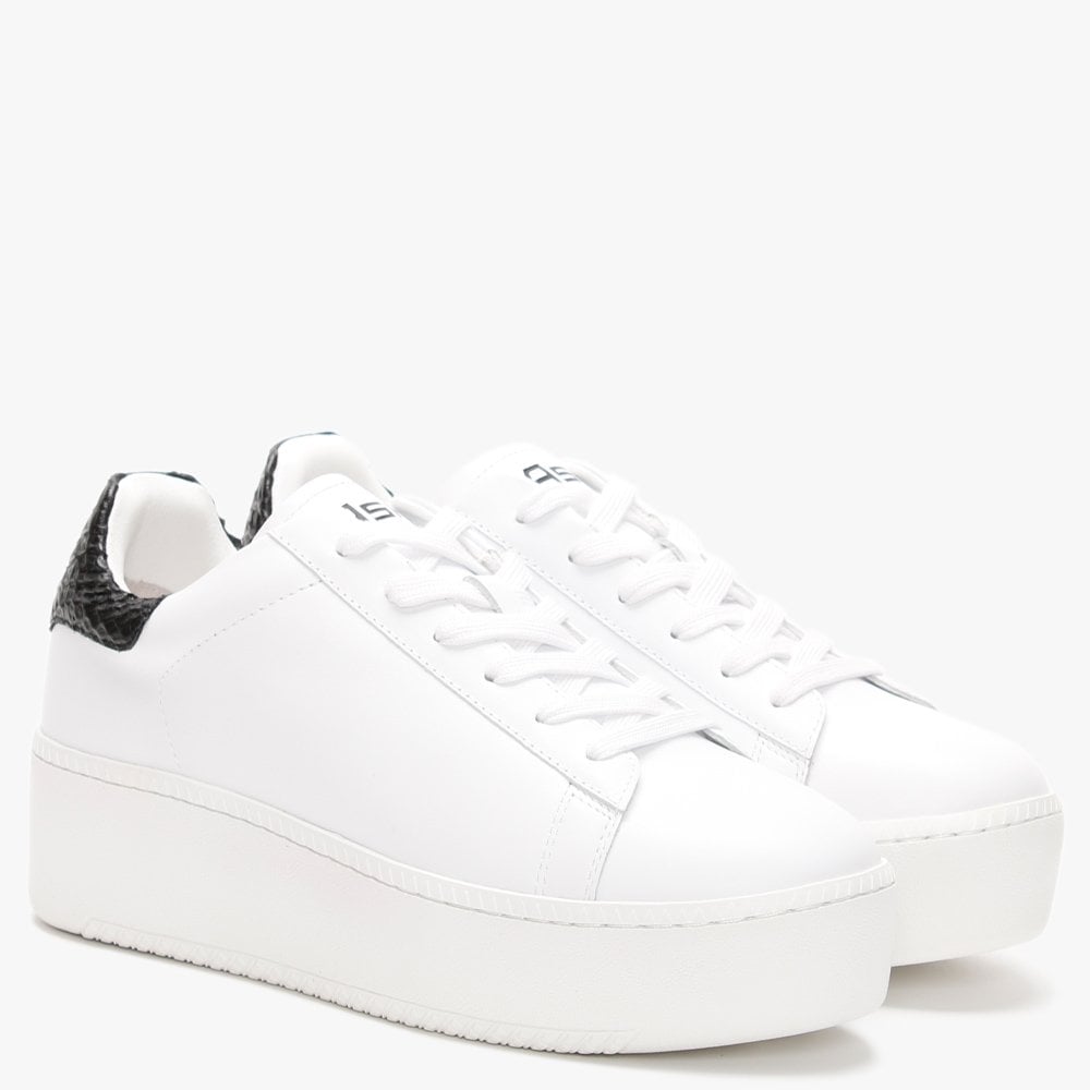 Cult White Leather Black Reptile Flash Flatform Trainers