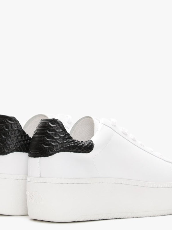 Cult White Leather Black Reptile Flash Flatform Trainers