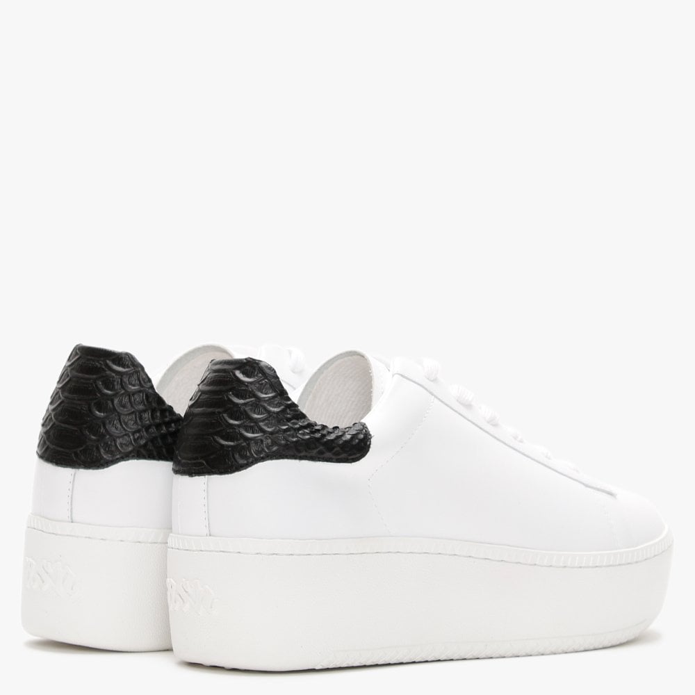 Cult White Leather Black Reptile Flash Flatform Trainers