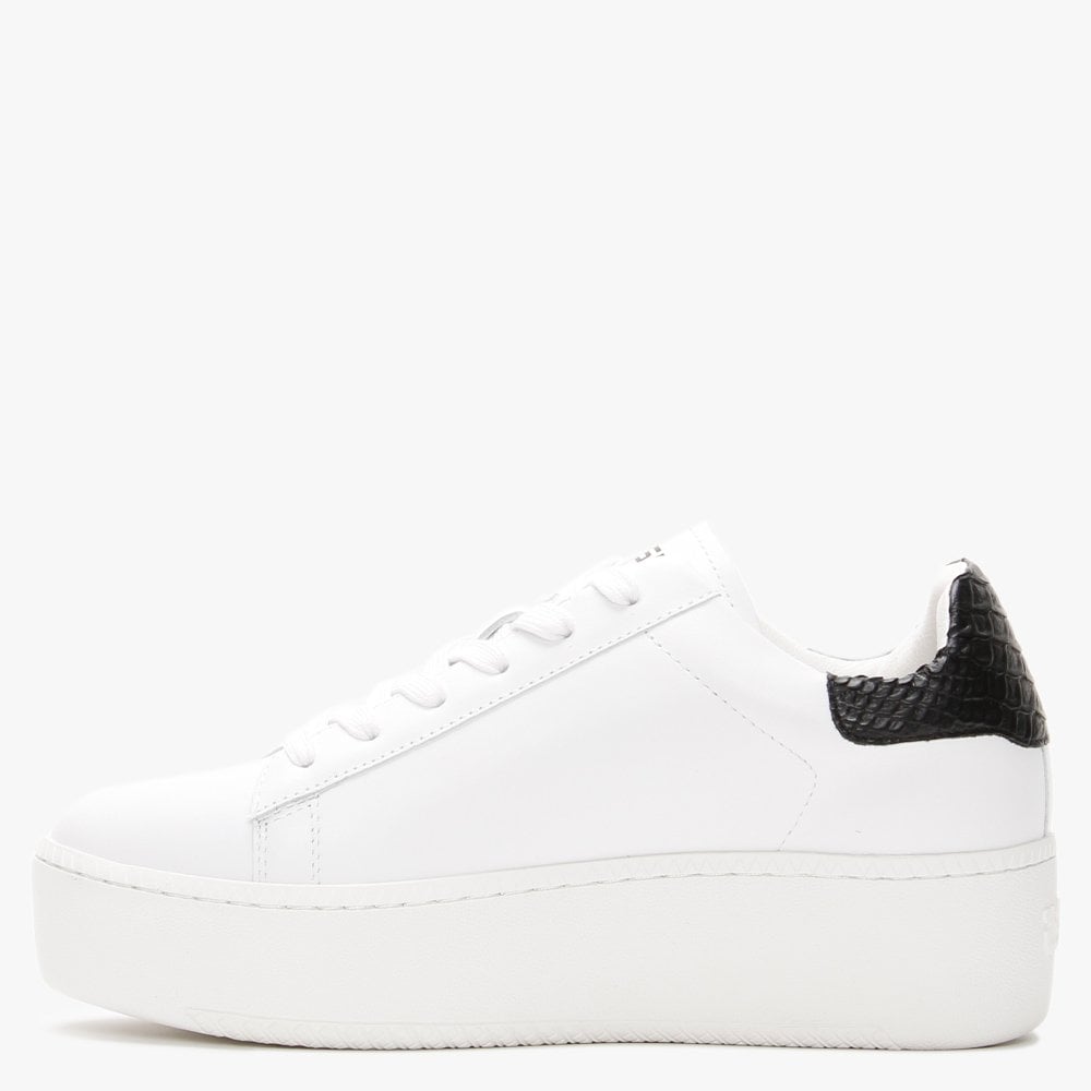 Cult White Leather Black Reptile Flash Flatform Trainers