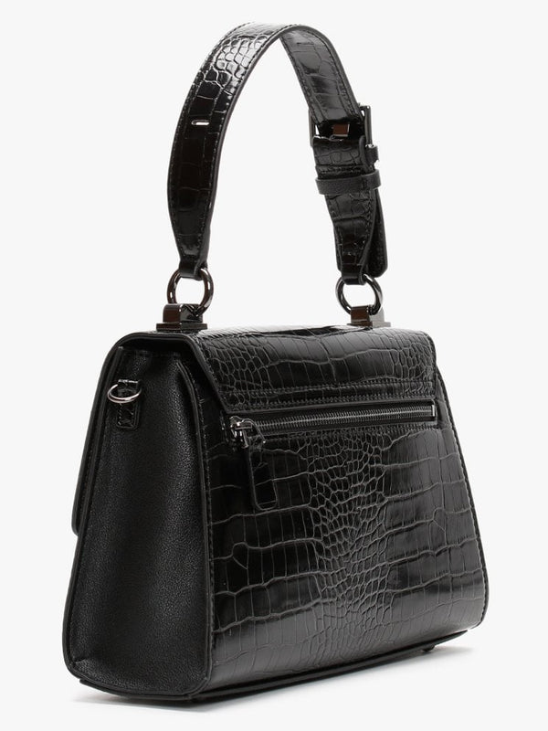 Stephi Black Moc Croc Top Handle Bag