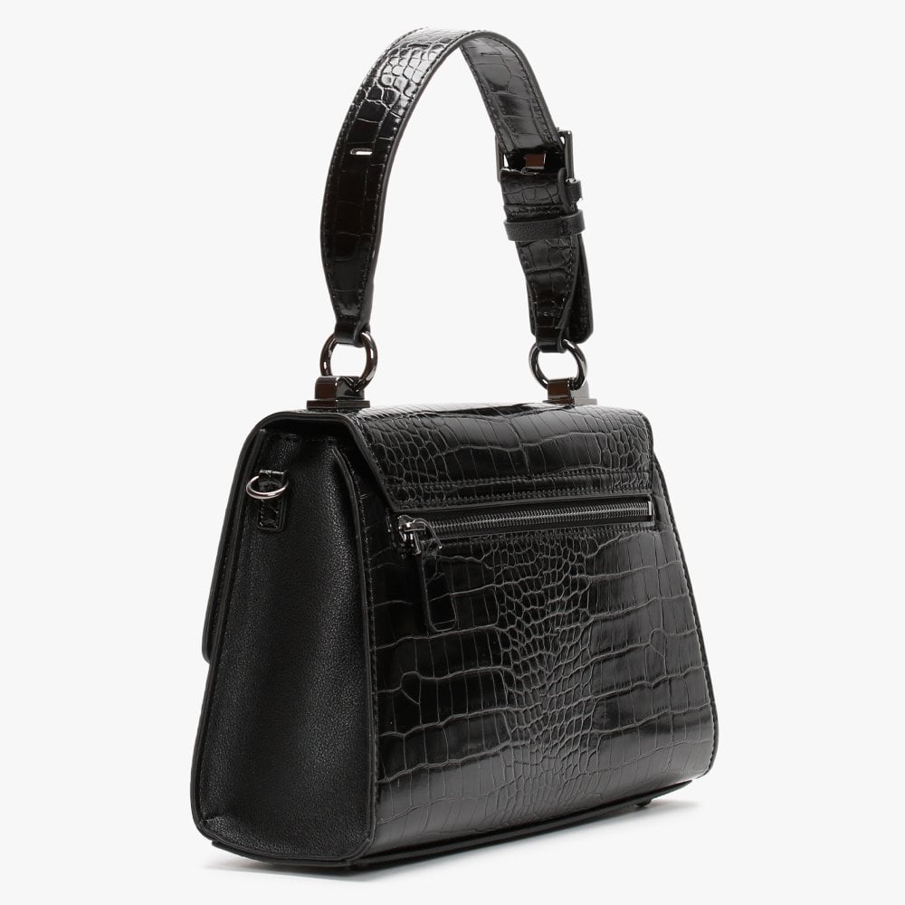 Stephi Black Moc Croc Top Handle Bag