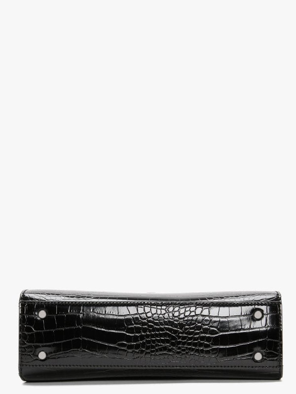 Stephi Black Moc Croc Top Handle Bag